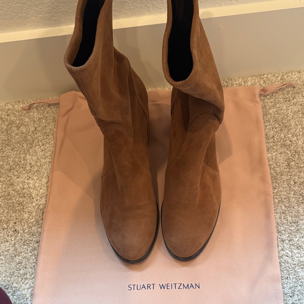 Stuart Weitzman Brown Suede Block Heel Boots